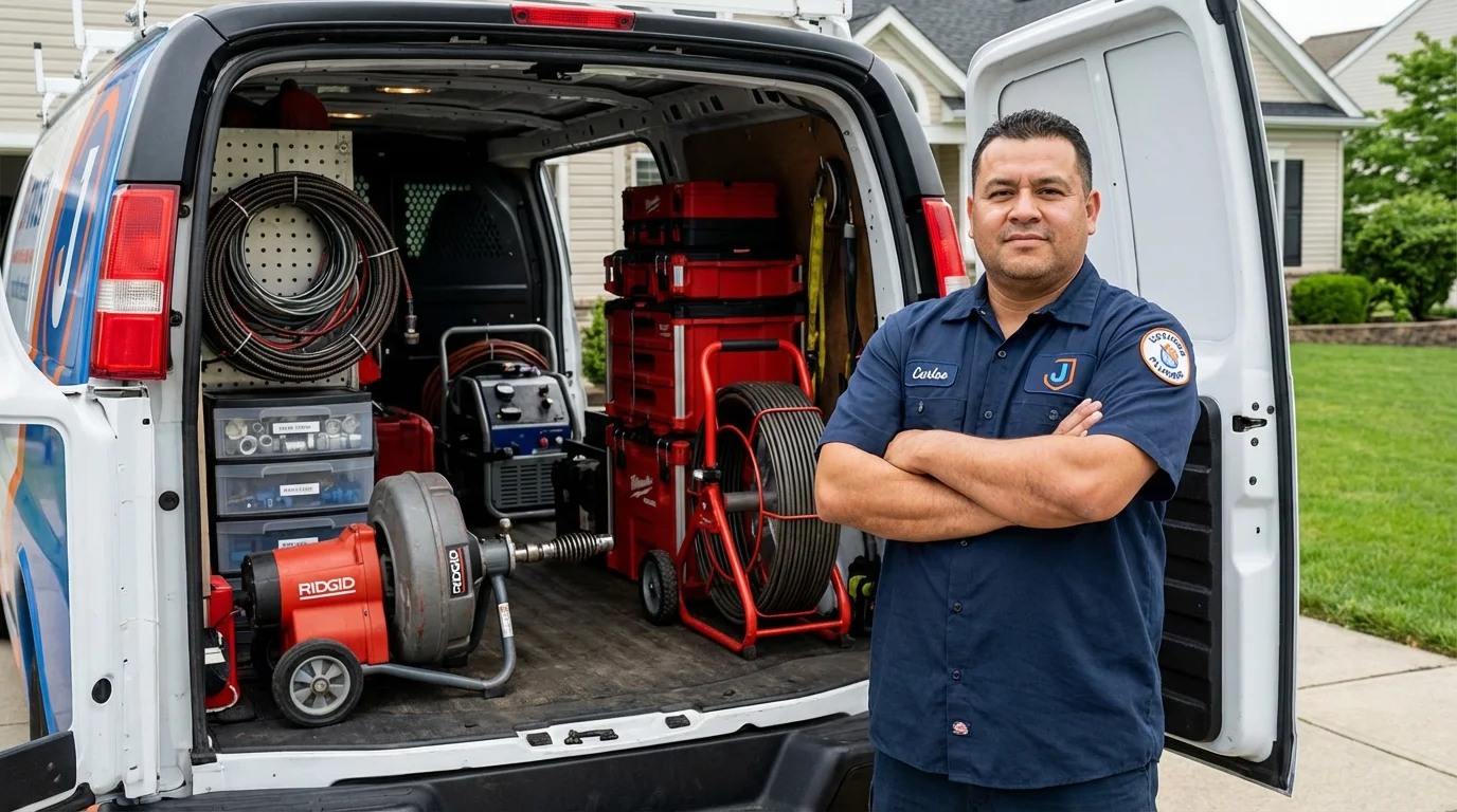 Professional drain cleaning equipment and Johns Plumbing LLC plumber in Lansing