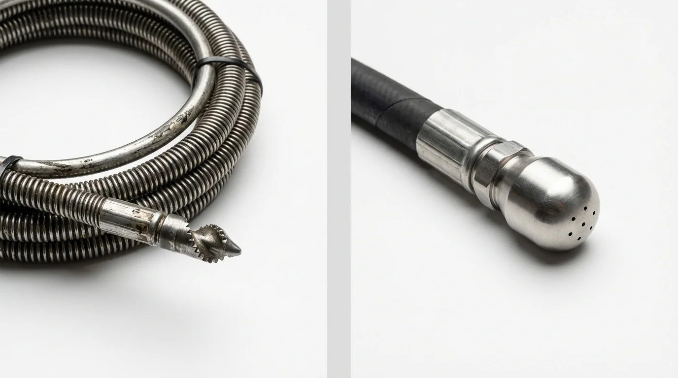 Drain snake cable and hydro jetting nozzle used for drain cleaning in Lansing, IL