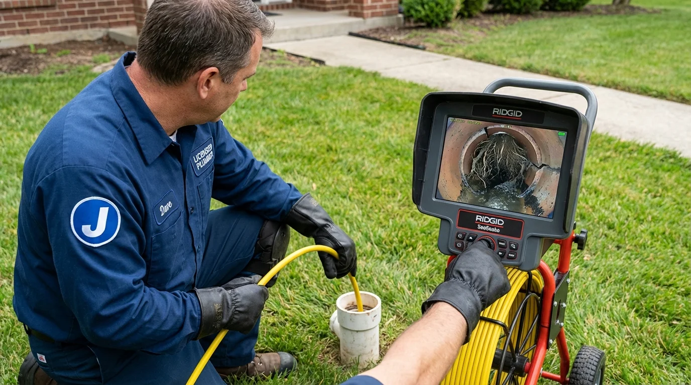 Sewer camera inspection being performed by Johns Plumbing LLC in Lansing