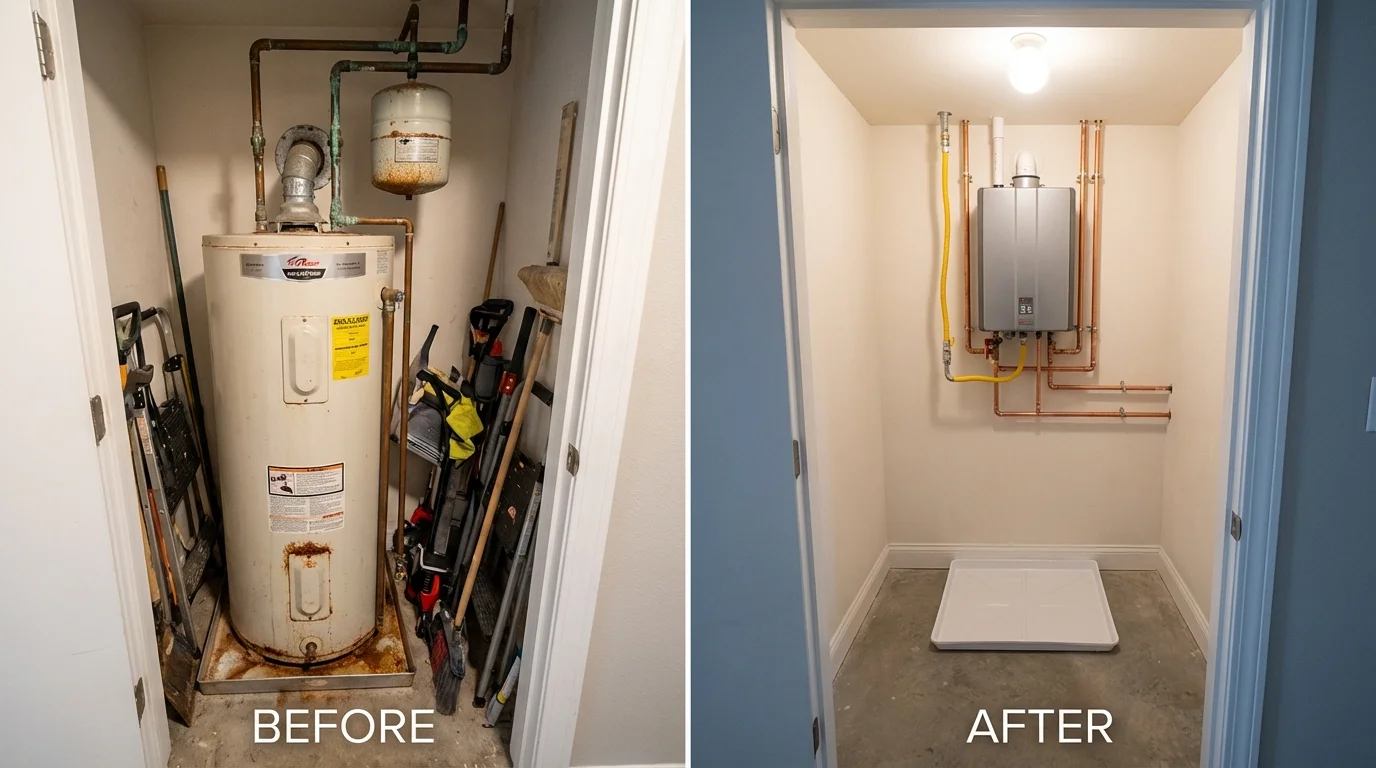 Tank water heater versus wall-mounted tankless unit comparison for Lansing, IL homeowners